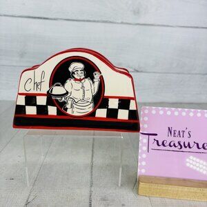 Vintage Garden Ridge CHEF French Bistro Red Black Check Ceramic Napkin Holder
